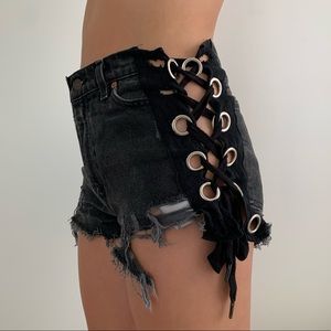 LF black jean shorts with open sides